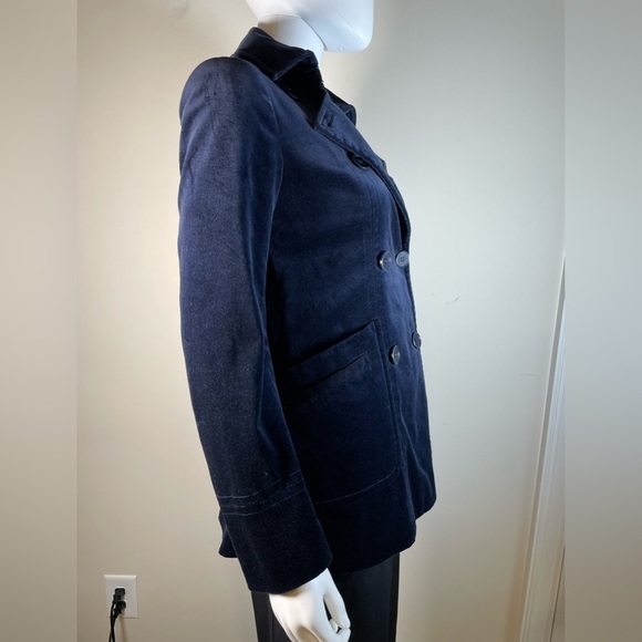 THEORY Blue VELVET Dedrick Adore Eclipse Womens SZ P Coat Jacket DOUBLE BREASTED - Picture 4 of 16